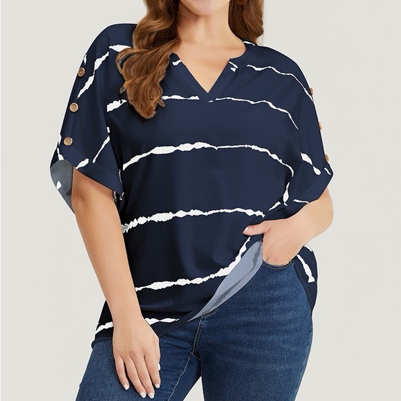 BloomChic Tops - BloomChic Navy and White Striped Blouse With Button Detail Plus Size 1X